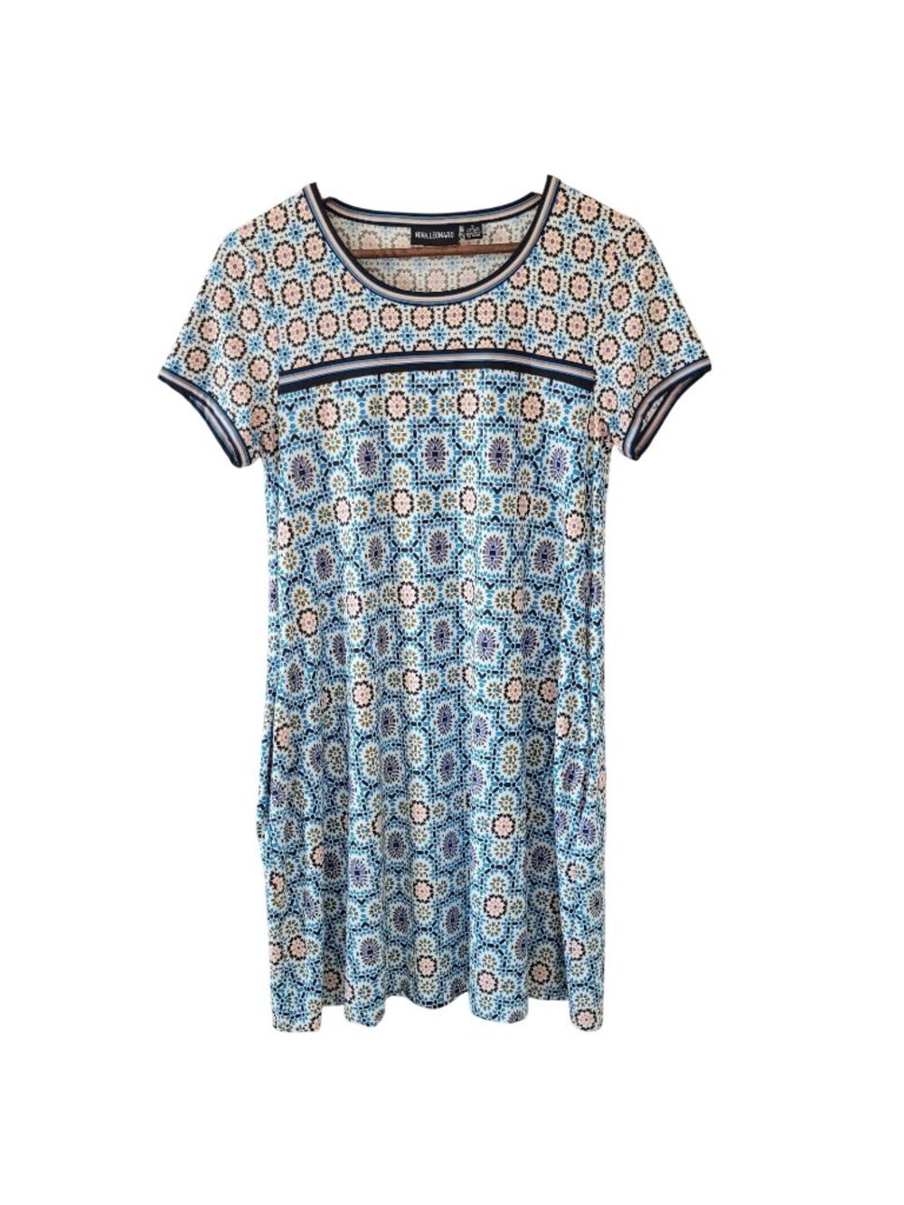 Nina Leonard Geometric Print Dress Womens Size S Multicolor Stretch Pockets